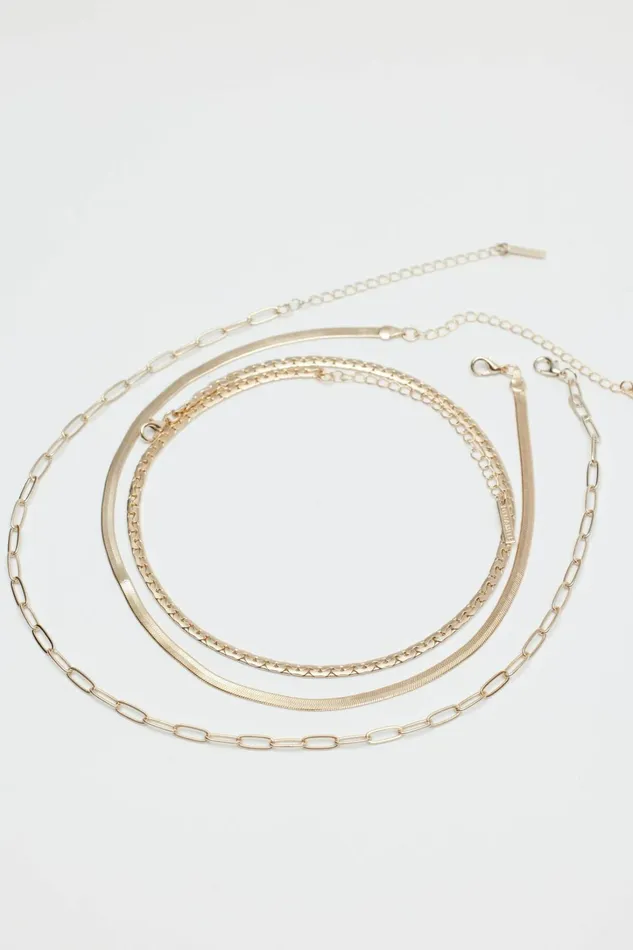 Dynamite Necklaces Women Layered Paperclip Snake and Flat Chain Necklace Yellow