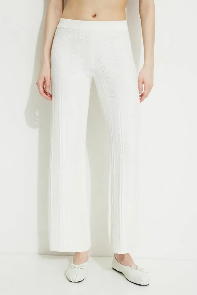 Dynamite Pants Women Cable Knit Flared Pants Beige