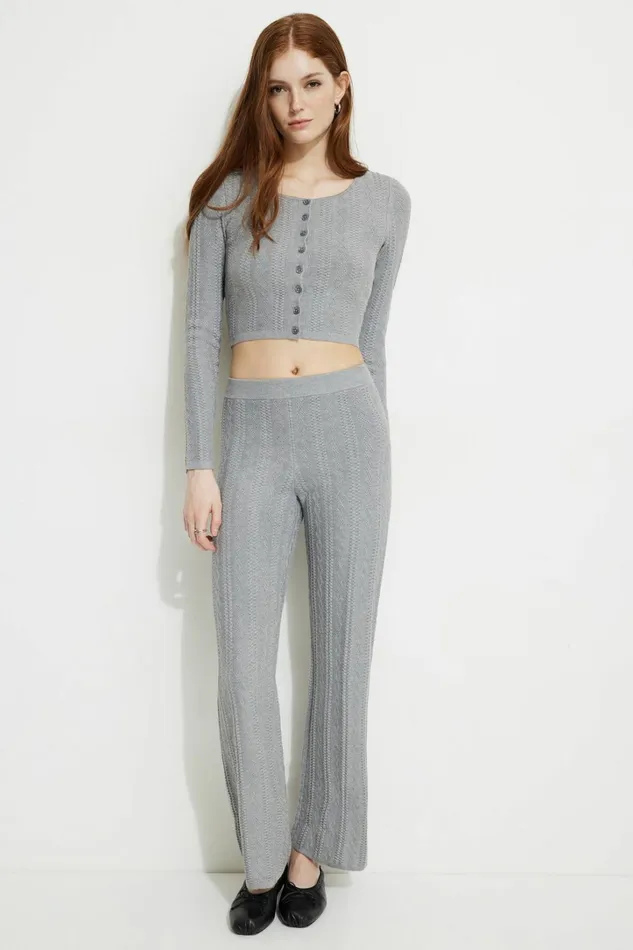 Dynamite Pants Women Cable Knit Flared Pants Gray