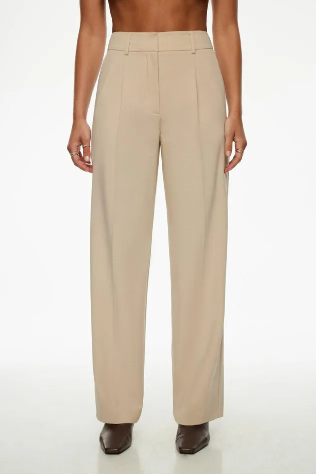 Dynamite Pants Women Sofia Pleated Straight Leg Pants Beige