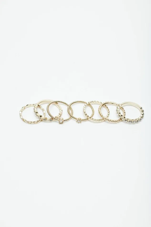 Dynamite Rings Women 7Pack Gem and Twist Rings White