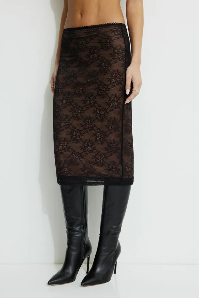 Dynamite Skirts and Skorts Women Alana Lace Midi Skirt Black