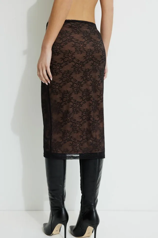 Dynamite Skirts and Skorts Women Alana Lace Midi Skirt Black