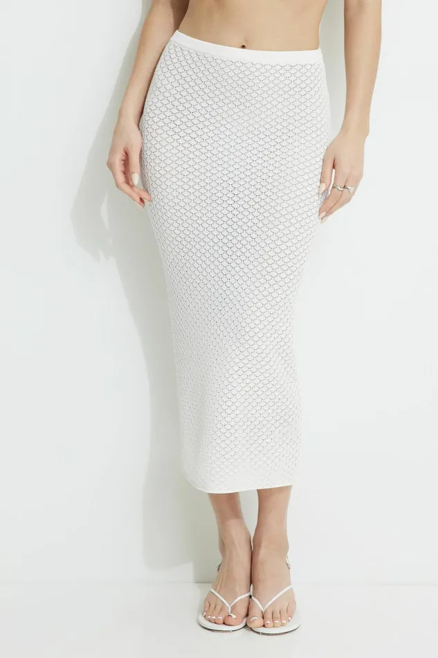 Dynamite Skirts and Skorts Women Pointelle Maxi Skirt Beige