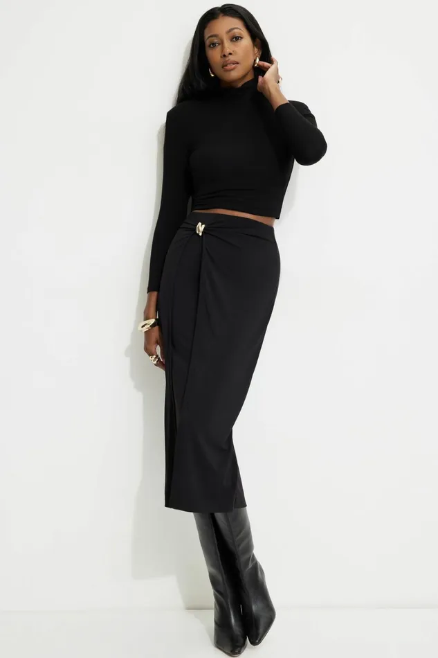 Dynamite Skirts and Skorts Women Sculpt Wrap Midi Skirt BLACK