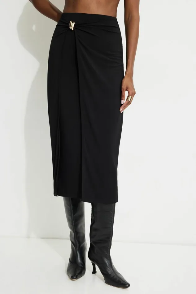 Dynamite Skirts and Skorts Women Sculpt Wrap Midi Skirt BLACK
