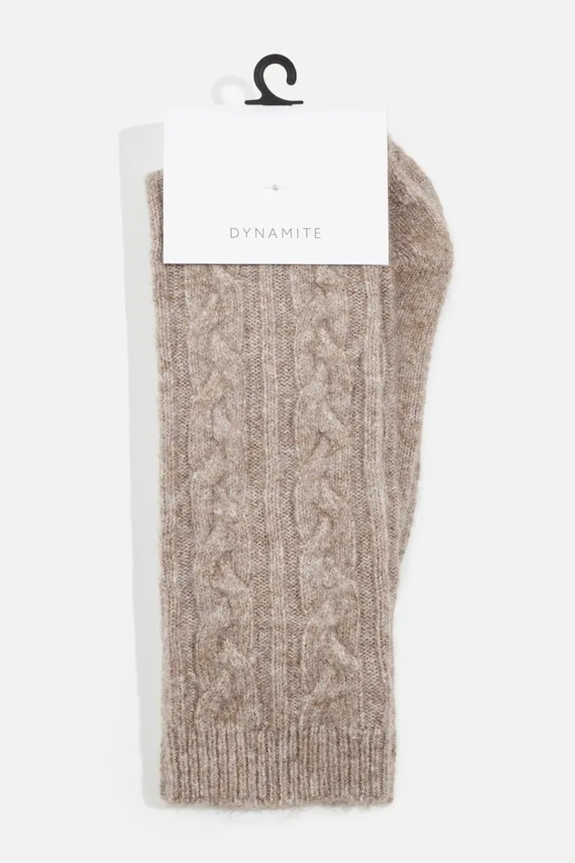 Dynamite Socks and Tights Women Heavenlyarn Cable Knit Calf High Socks Brown