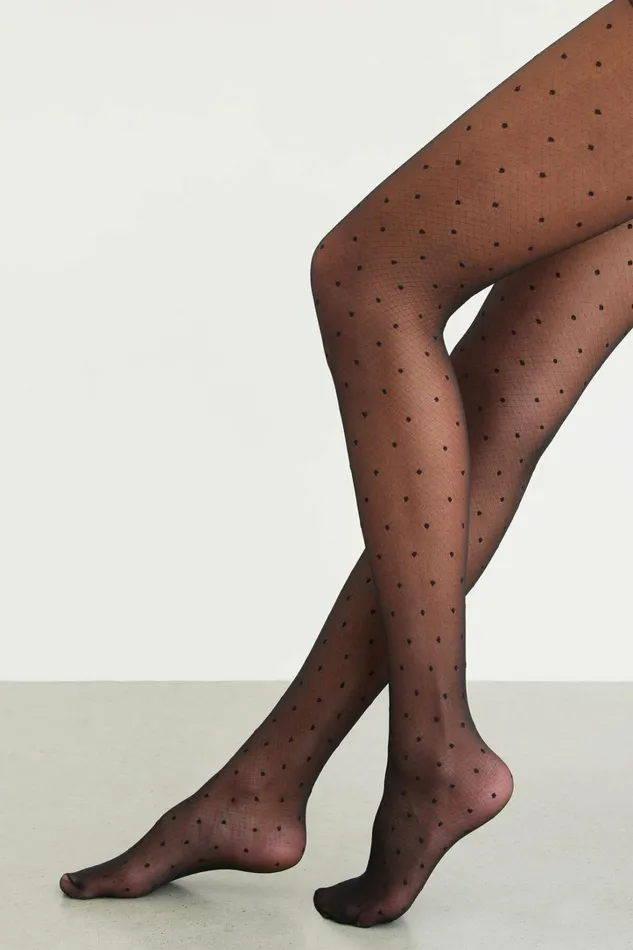 Dynamite Socks and Tights Women Sheer Dotted Fishnet Tights Black