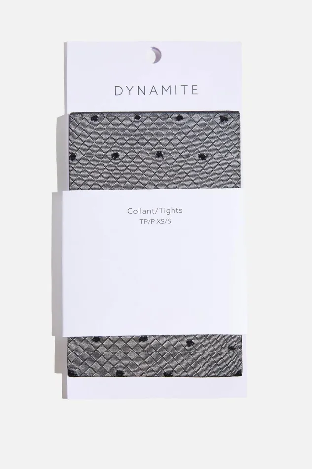 Dynamite Socks and Tights Women Sheer Dotted Fishnet Tights Black