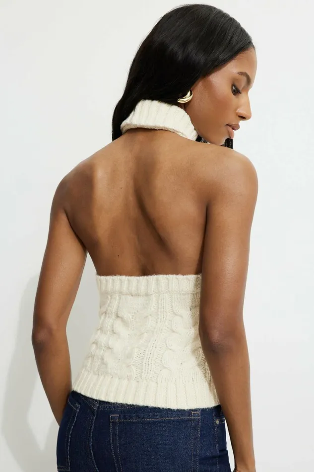 Dynamite Sweaters and Cardigans Women Cable Knit Halter Top Beige