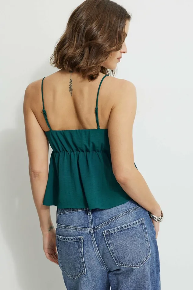 Dynamite Tops Women Front Tie Babydoll Tank Top Green