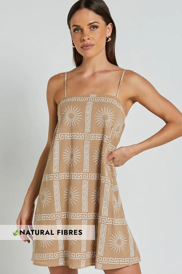 Elia Mini Dress 8211 Straight Neck Sleeveless Slip Dress In TanWhite Women Showpo Conscious Elia Mini Dress 8211 Straight Neck Sleeveless Slip Dress In TanWhite Women Showpo Conscious