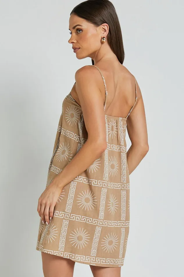 Elia Mini Dress 8211 Straight Neck Sleeveless Slip Dress In TanWhite Women Showpo Conscious