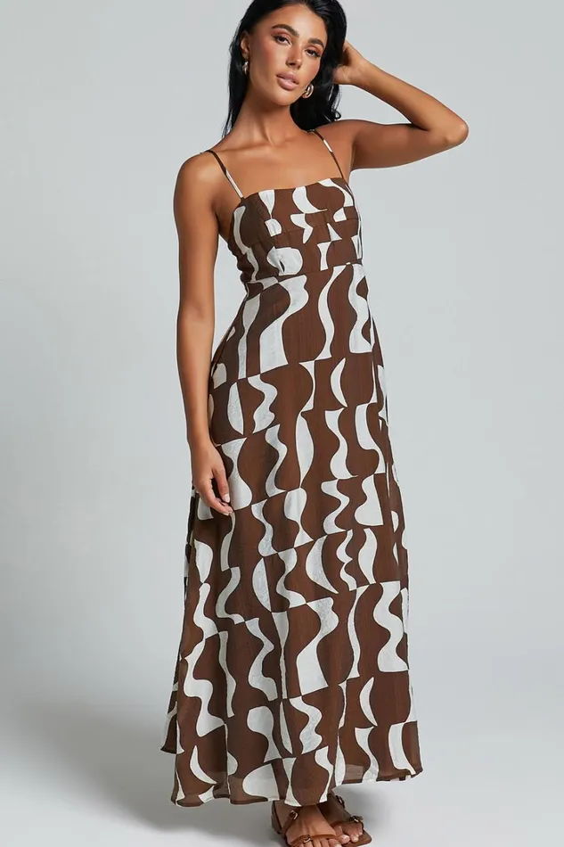 Elisabetta Midi Dress 8211 Empire Waist A Line Dress In Chocolate Mono Wave Women Showpo Maternity Clothes