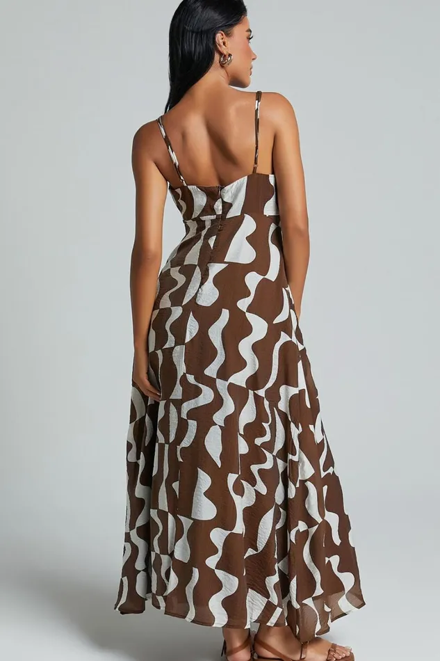 Elisabetta Midi Dress 8211 Empire Waist A Line Dress In Chocolate Mono Wave Women Showpo Maternity Clothes