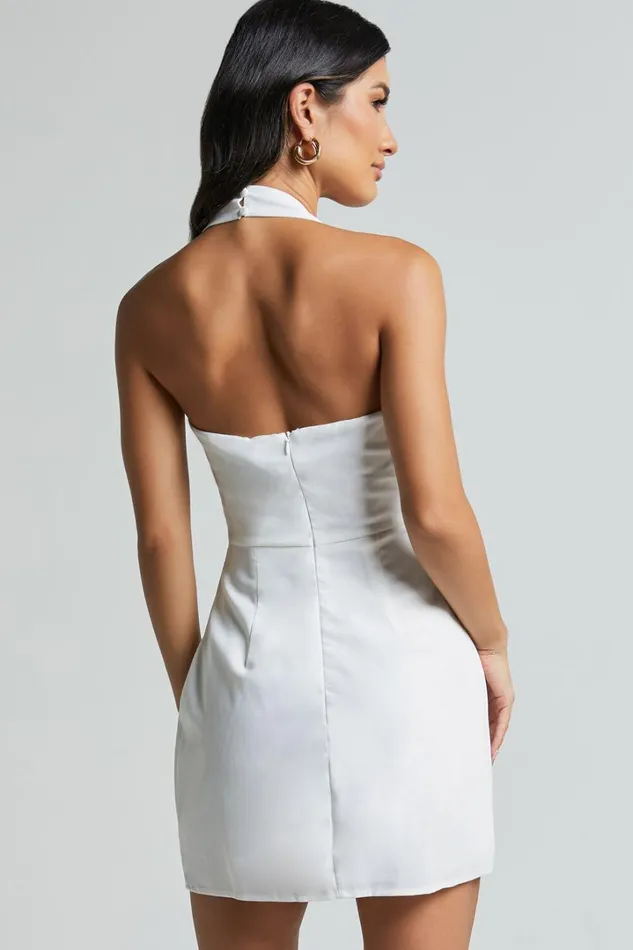 Ellise Mini Dress 8211 Halter Back Bodycon Dress In White Women Showpo Dresses