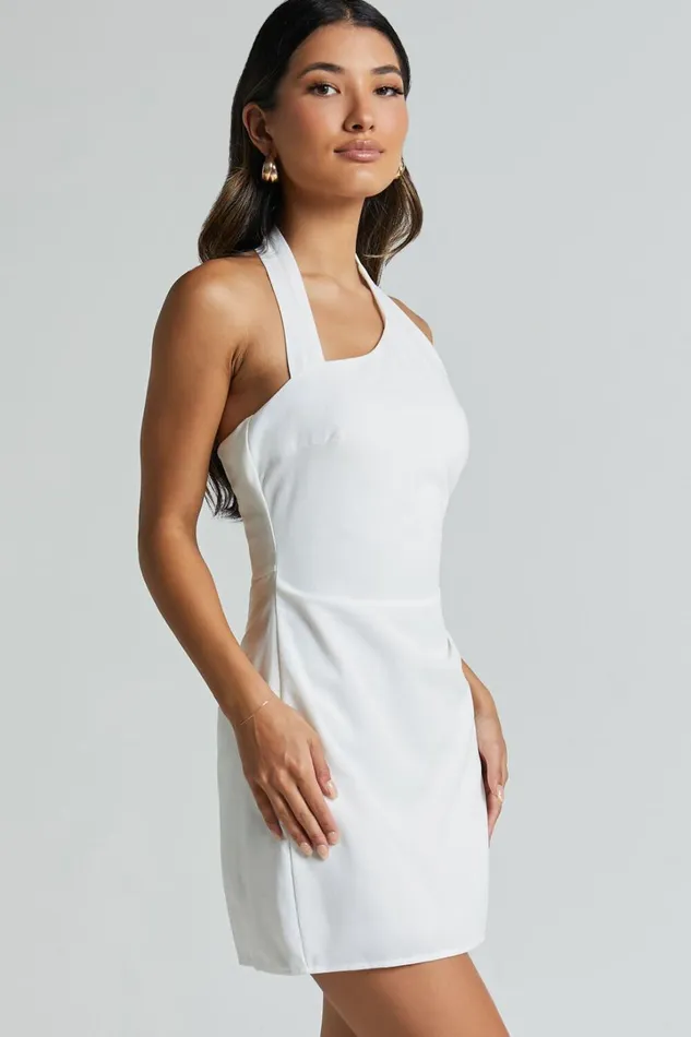 Ellise Mini Dress 8211 Halter Back Bodycon Dress In White Women Showpo Dresses