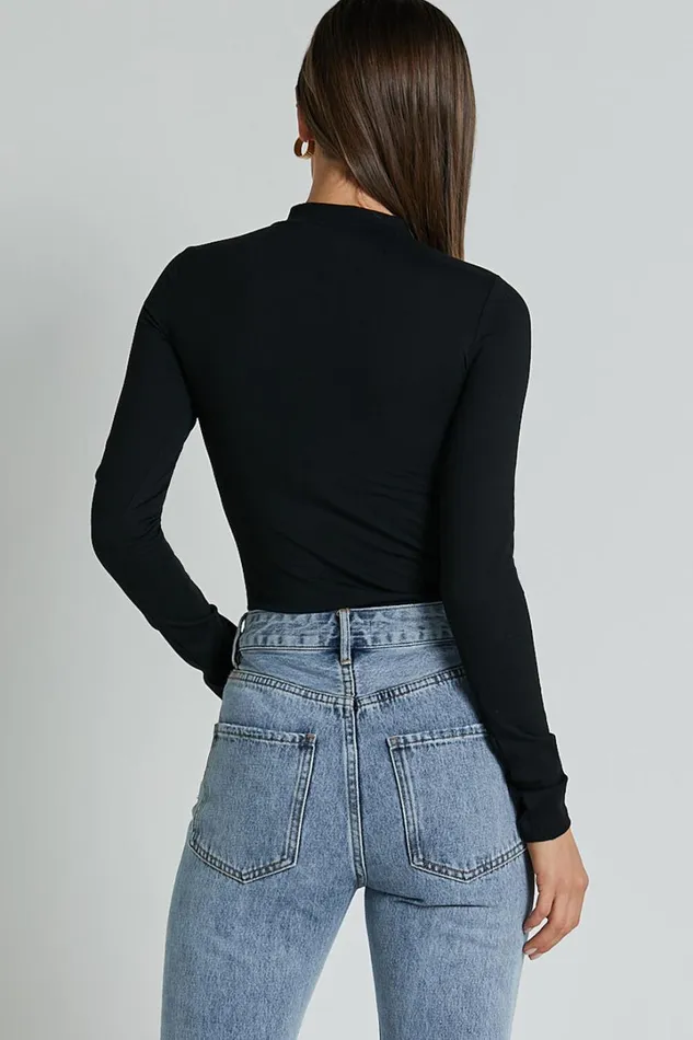 Elmira Bodysuit 8211 Long Sleeve High Neck Bodysuit In Black Women Showpo Basics