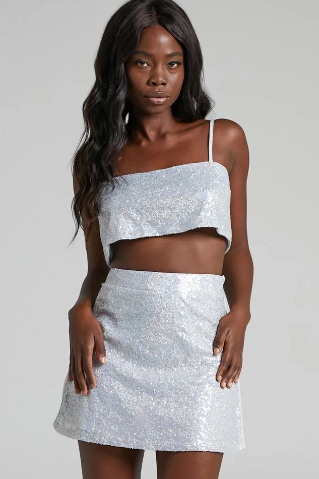 Elswyth Mini Skirt 8211 Side Split Sequin Skirt In Silver Women Showpo Skirts