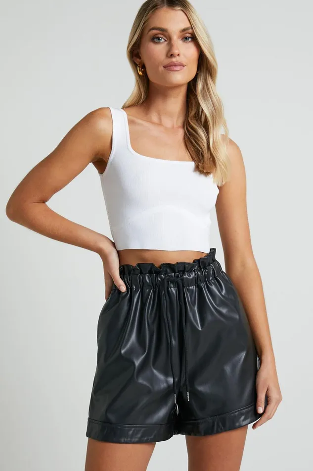 Elviera Shorts 8211 Faux Leather Drawstring Shorts In Black Women Showpo Shorts