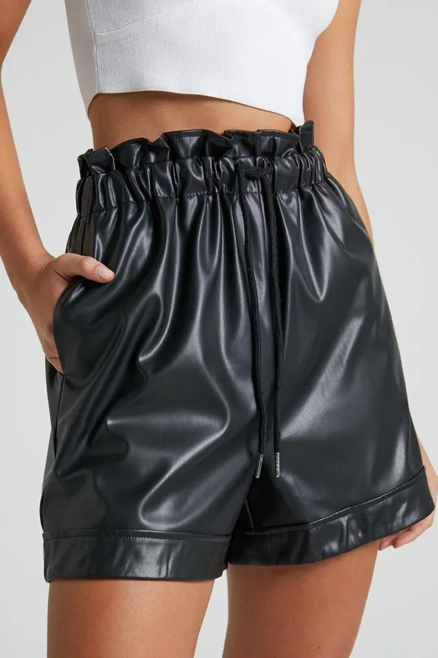 Elviera Shorts 8211 Faux Leather Drawstring Shorts In Black Women Showpo Shorts