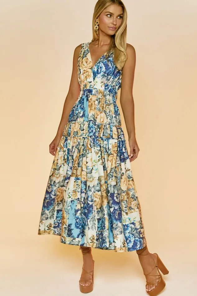 Emily Midi Dress 8211 Plunge Tiered Midi In Patchwork Floral Women Showpo Curve Clothes