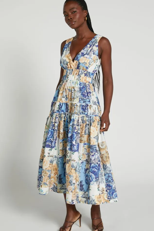 Emily Midi Dress 8211 Plunge Tiered Midi In Patchwork Floral Women Showpo Curve Clothes