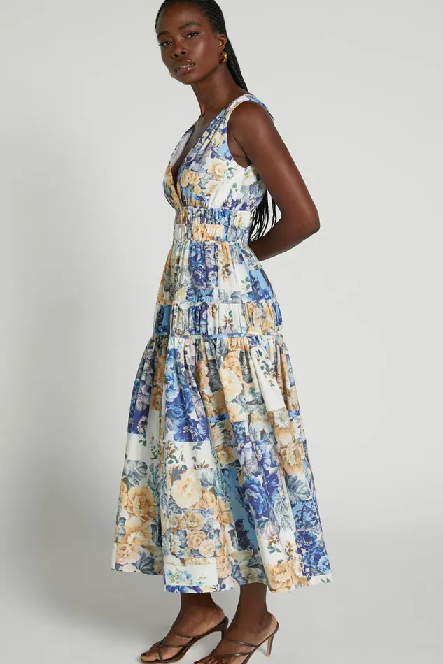 Emily Midi Dress 8211 Plunge Tiered Midi In Patchwork Floral Women Showpo Curve Clothes
