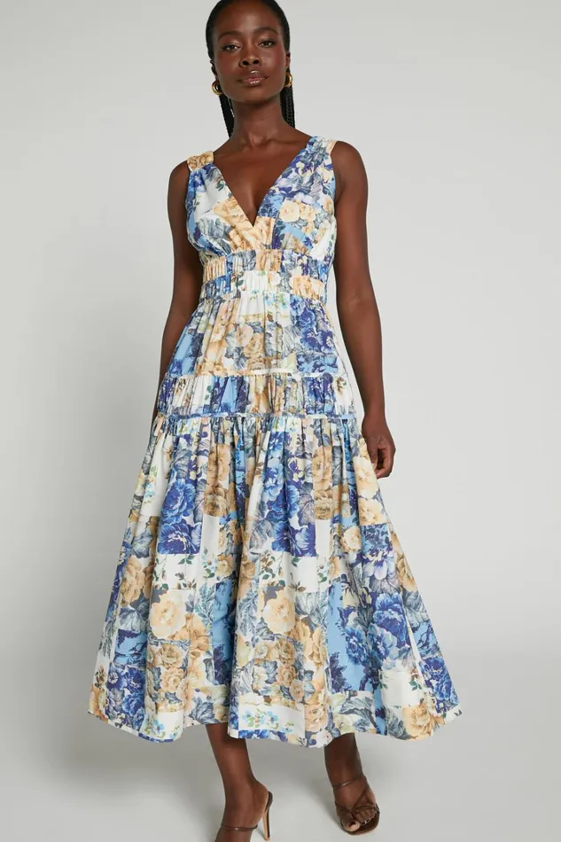 Emily Midi Dress 8211 Plunge Tiered Midi In Patchwork Floral Women Showpo Curve Clothes