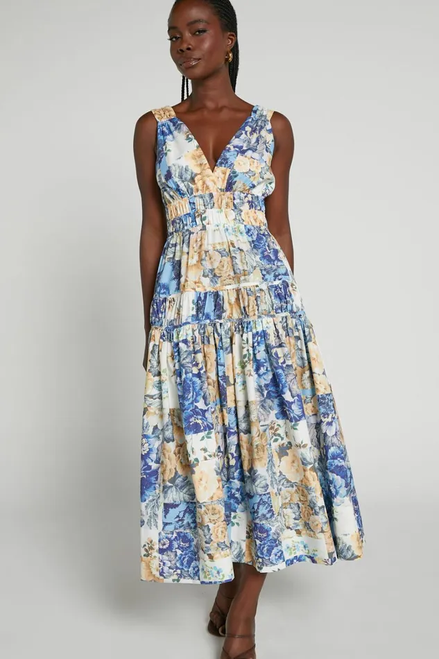Emily Midi Dress 8211 Plunge Tiered Midi In Patchwork Floral Women Showpo Curve Clothes