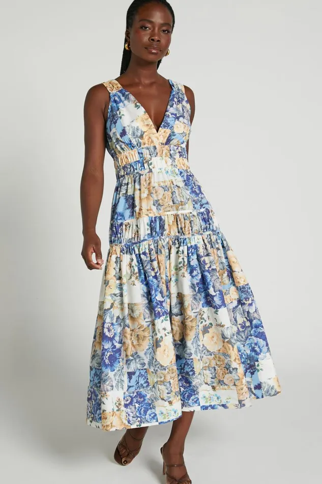 Emily Midi Dress 8211 Plunge Tiered Midi In Patchwork Floral Women Showpo Curve Clothes