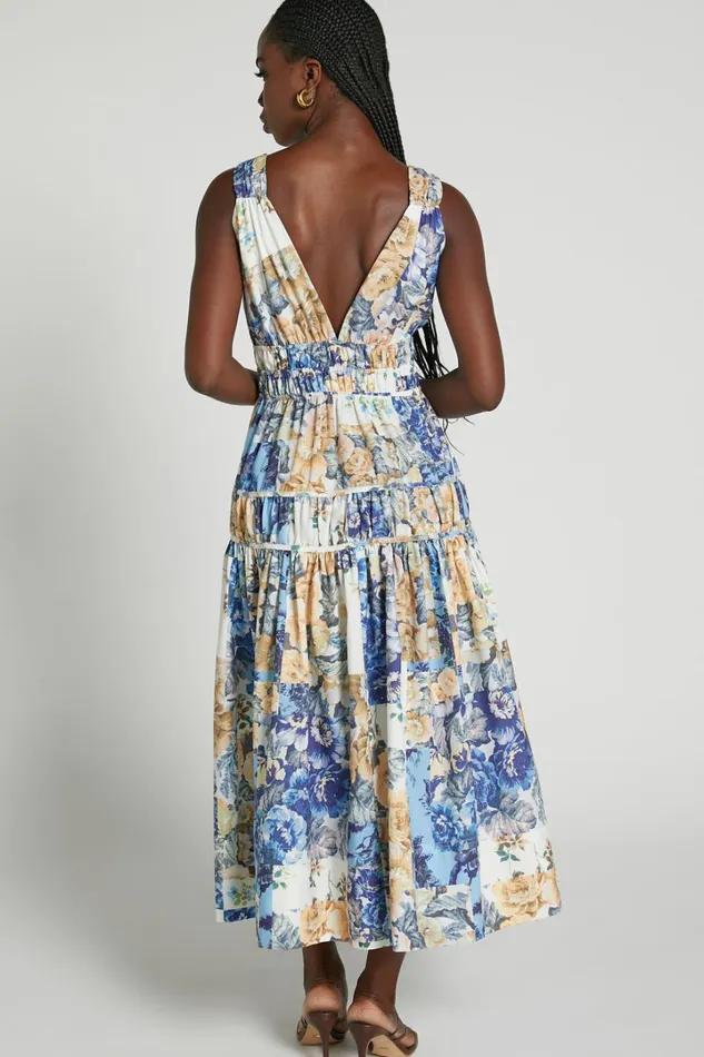 Emily Midi Dress 8211 Plunge Tiered Midi In Patchwork Floral Women Showpo Curve Clothes