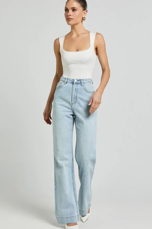 Emman Jeans 8211 High Waisted Cotton Wide Leg Denim Jeans In Sunday Blue Women Showpo Denim