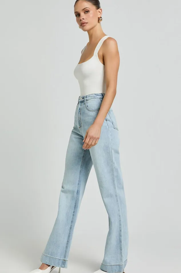 Emman Jeans 8211 High Waisted Cotton Wide Leg Denim Jeans In Sunday Blue Women Showpo Denim