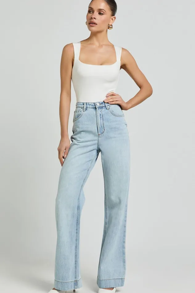 Emman Jeans 8211 High Waisted Cotton Wide Leg Denim Jeans In Sunday Blue Women Showpo Denim