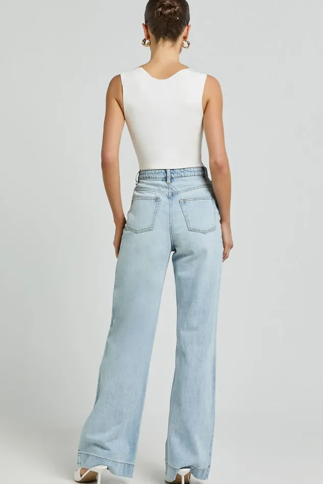 Emman Jeans 8211 High Waisted Cotton Wide Leg Denim Jeans In Sunday Blue Women Showpo Denim