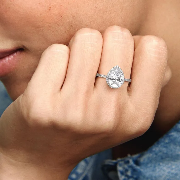 Engagement Rings Women Pandora Sparkling Teardrop Halo Ring