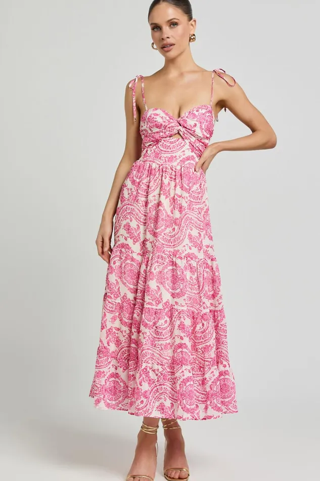 Esmeralda Midi Dress 8211 Strappy Cut Out Tiered Dress In Pink Floral Women Showpo Dresses Esmeralda Midi Dress 8211 Strappy Cut Out Tiered Dress In Pink Floral Women Showpo Dresses