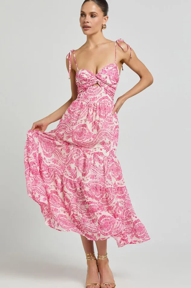 Esmeralda Midi Dress 8211 Strappy Cut Out Tiered Dress In Pink Floral Women Showpo Dresses
