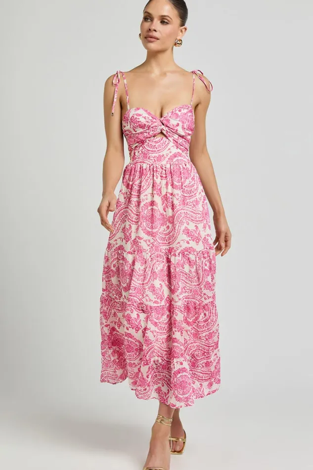 Esmeralda Midi Dress 8211 Strappy Cut Out Tiered Dress In Pink Floral Women Showpo Dresses