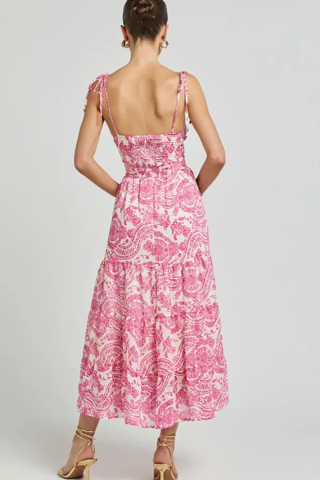 Esmeralda Midi Dress 8211 Strappy Cut Out Tiered Dress In Pink Floral Women Showpo Dresses
