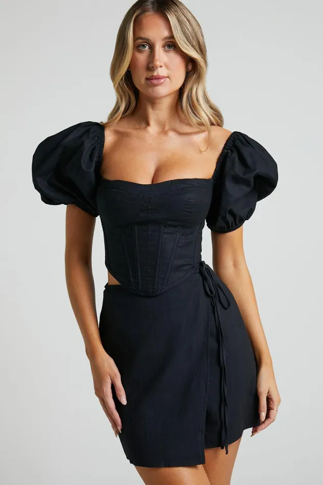 Estella Top 8211 Puff Sleeve Corset Bustier Top In Black Women Showpo Curve Clothes