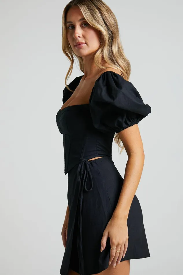 Estella Top 8211 Puff Sleeve Corset Bustier Top In Black Women Showpo Curve Clothes