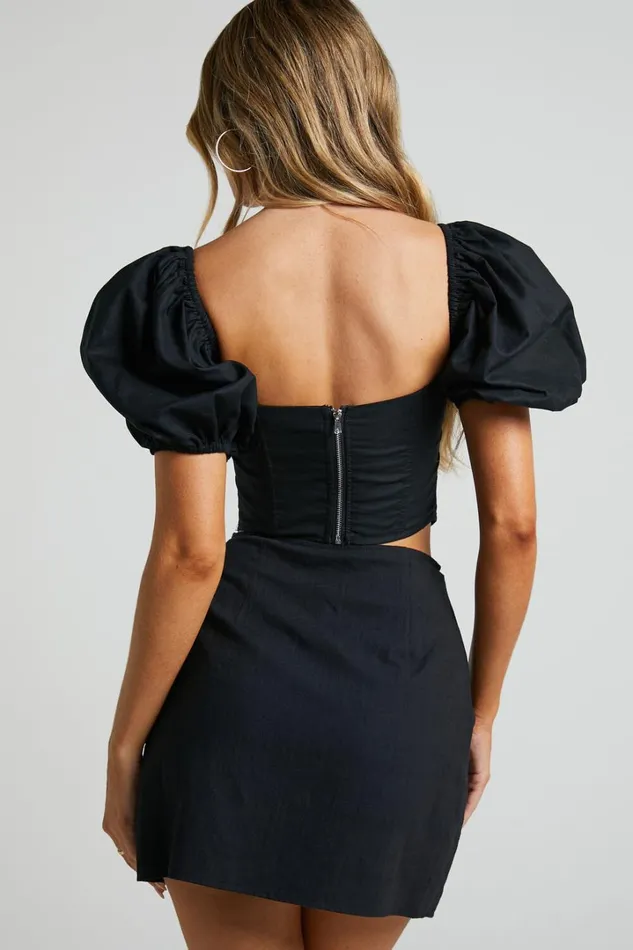 Estella Top 8211 Puff Sleeve Corset Bustier Top In Black Women Showpo Curve Clothes
