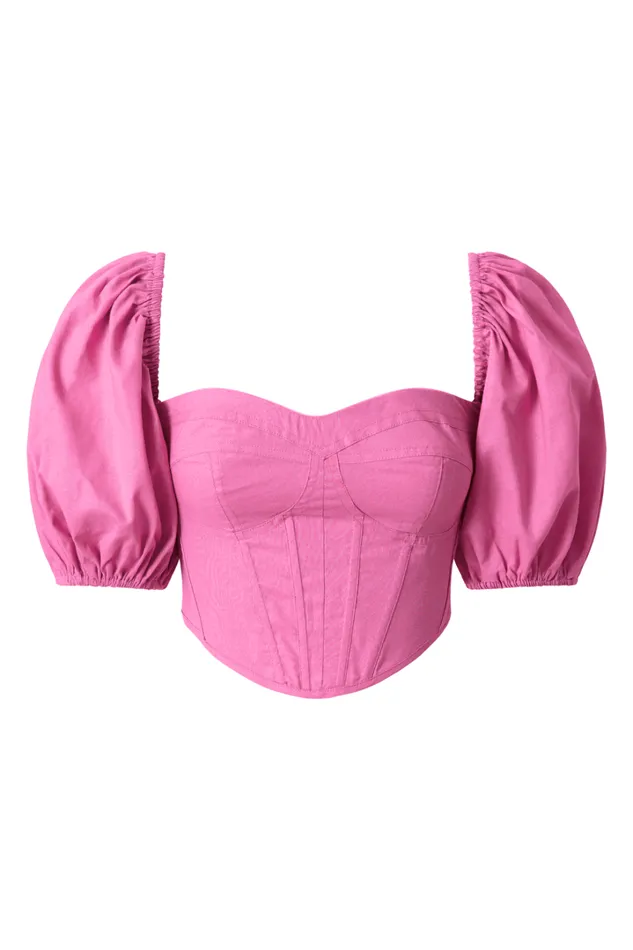 Estella Top 8211 Puff Sleeve Corset Bustier Top In Pink Women Showpo Curve Clothes