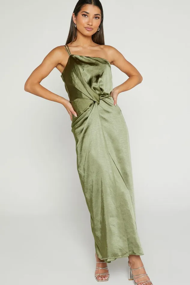Estelle Midi Dress 8211 One Shoulder Thigh Split Dress In Olive Women Showpo Dresses