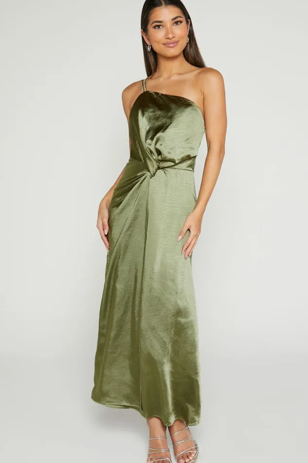 Estelle Midi Dress 8211 One Shoulder Thigh Split Dress In Olive Women Showpo Dresses