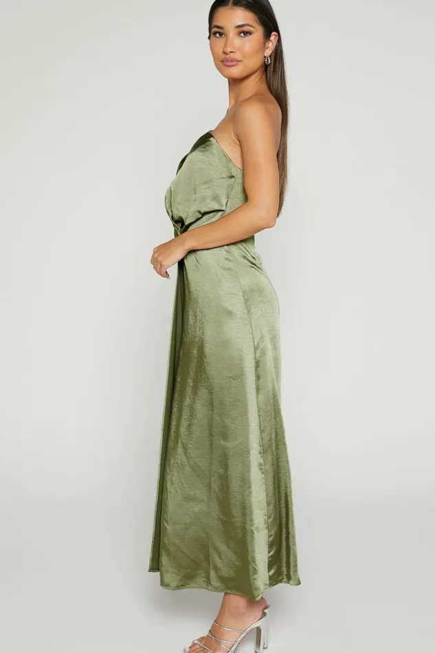 Estelle Midi Dress 8211 One Shoulder Thigh Split Dress In Olive Women Showpo Dresses