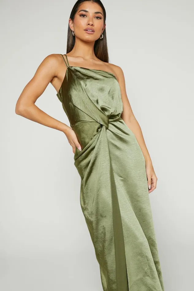 Estelle Midi Dress 8211 One Shoulder Thigh Split Dress In Olive Women Showpo Dresses