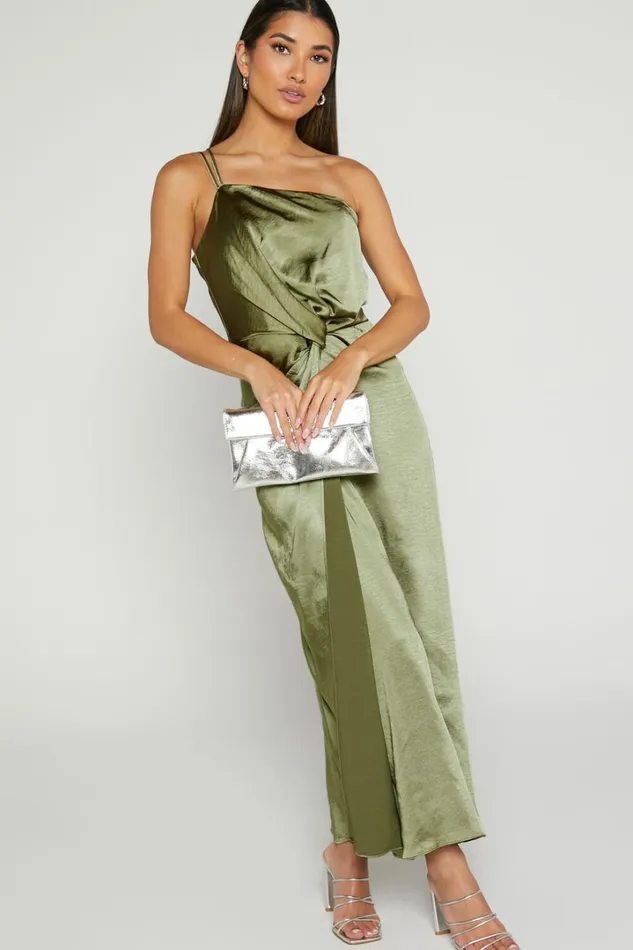 Estelle Midi Dress 8211 One Shoulder Thigh Split Dress In Olive Women Showpo Dresses